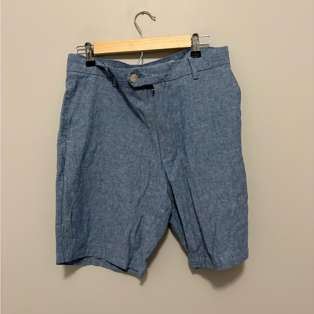 Jos. A. Bank Casual Linen-Blend Chambray Tailored Fit Blue Shorts